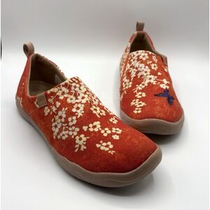 UNI Toledo Shoes Women's Size 10.5 Orange Butterfly Sakura Canvas Art Flats NWOB